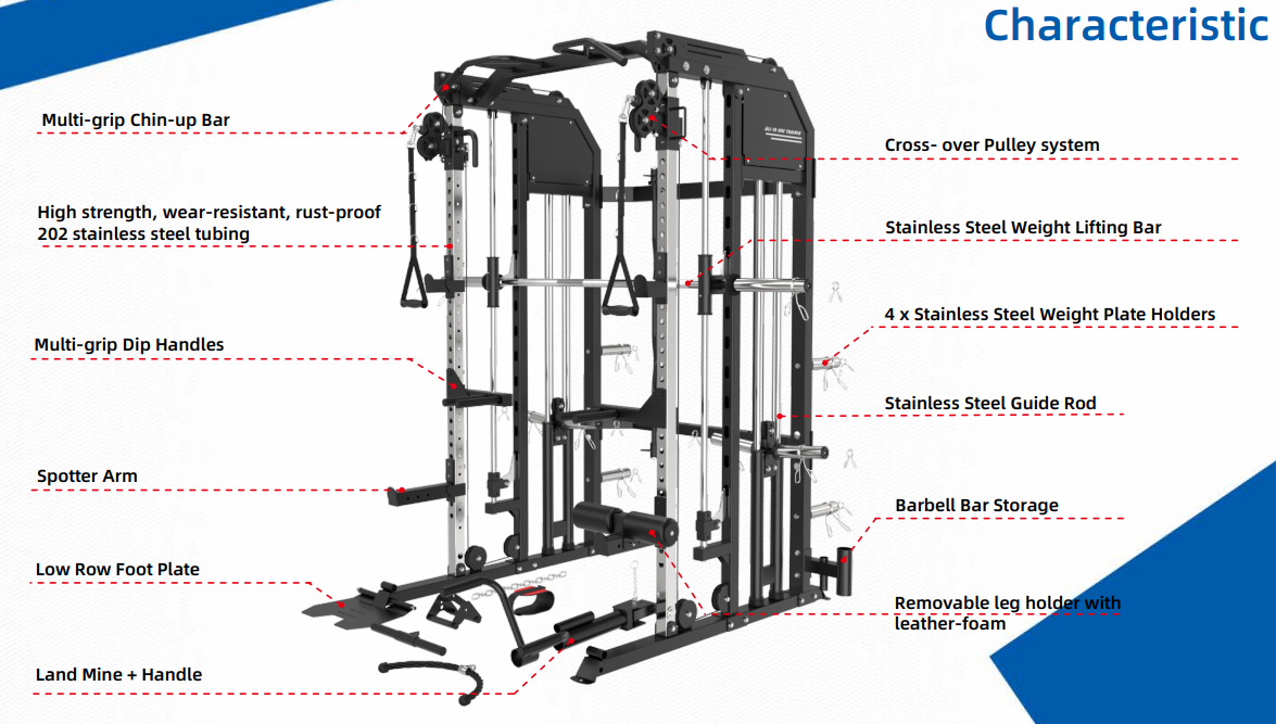 Smith Machine & Power Rack with Cable Pulley Paracot SM30