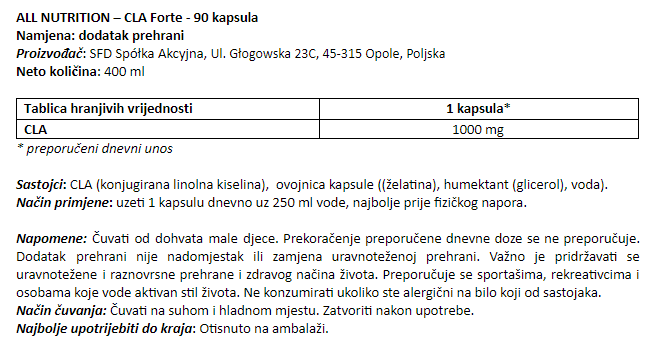 CLA Forte - 90 kapsula (2+1 GRATIS)